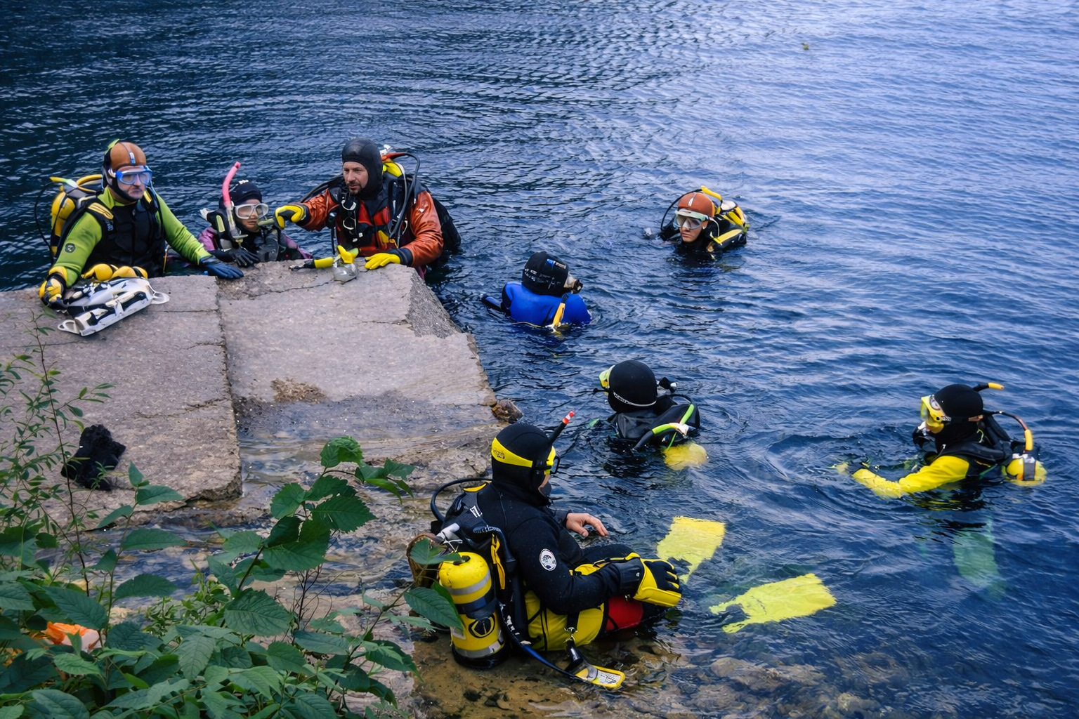 This targets high-intent local search queries regarding local open-water training environments (lakes/quarries) and specialized cold-water gear, which are core offerings for a Wisconsin-based dive center.